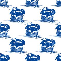 Old schooner sailing ship seamless pattern