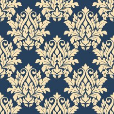 Damask style seamless pattern on blue