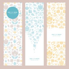 Abstract vintage ornamental tulips textile vertical banner set pattern background