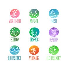 Set of watercolor logos Silhouettes twigs leaves plants berries