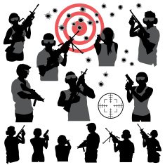 people silhouettes with guns