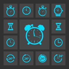 Blue clock icons set