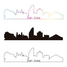 San Jose skyline linear style with rainbow