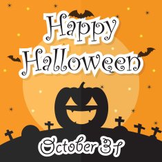 Happy Halloween Night Background with Moon Bat Pumpkin and Grave