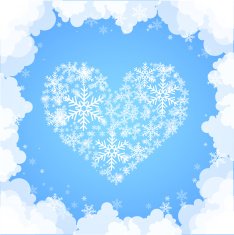 Heart shape made by snowflakes at sky N2