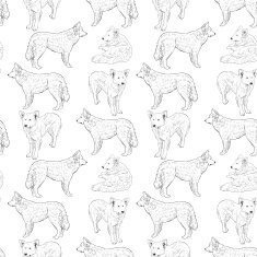 seamless pattern dogs Shepherd Sketch Black contour on white background