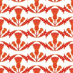 Scottish Thistle Wavy Repeating Pattern In Scarlett Red