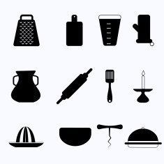 Black vector icons for kitchenware