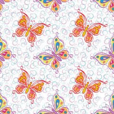 Seamless pattern outline colorful butterflies N2