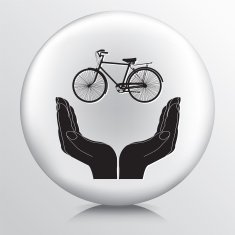 Round Icon With Two Hands Cupping a Five Speed Bicycle N2