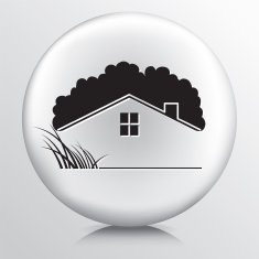 Round Icon With Green House Grass Landscaping Symbol N2