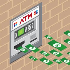 Isometric ATM machine with money