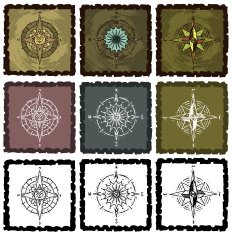 Grunge Sunburst Earth Compasses in Frames