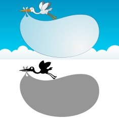 Silhouette and cartoon stork N2