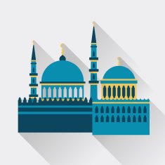 Islamic greeting card with mosque in flat design style