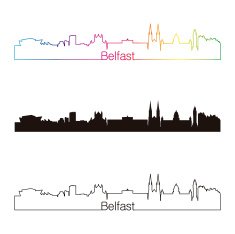 Belfast skyline linear style with rainbow