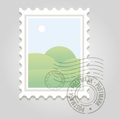Stamp with postmark and landscape