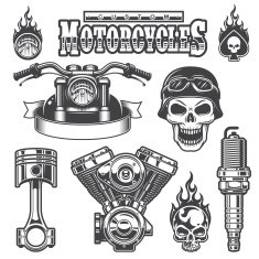 Set of vintage monochrome motorcycle elements N2