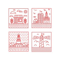 Vector set of city illustrations in trendy linear style