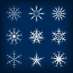 Set of vector snowflakes on dark blue background