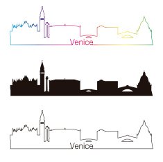 Venice skyline linear style with rainbow