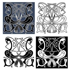 Heron birds with celtic knot patterns