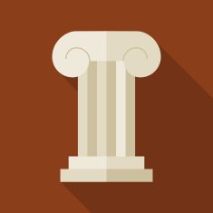 Flat History Ancient Ionic Pillar Illustration with long Shadow