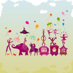 colorful circus carnival traveling in one row during daylight