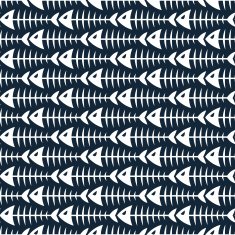 Angry fish bone skeleton seamless pattern Black and white color