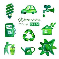 Set of eco green watercolor vector icons N2