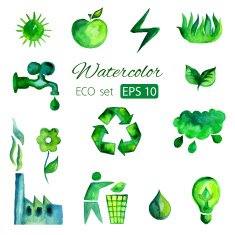Set of eco green watercolor vector icons N3