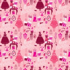 Holiday Seamless pattern for girls Handwritten calligraphic text Happy Birthday N2