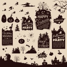 Collection of silhouettes and banners for Halloween