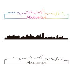 Albuquerque skyline linear style with rainbow