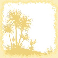 Palms Flowers and Frame of Blots Silhouettes