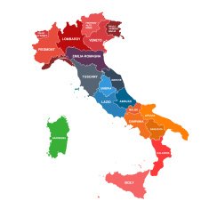 Regions map of Italy Mappa delle regioni Italia N2