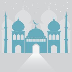 mosque on yellow background with light ray from the door