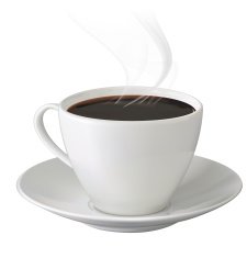 Cup of hot coffee with steam and saucer N2