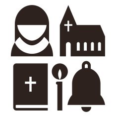 Nun church bible candle and bell icons