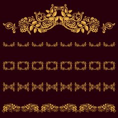 Gold frames ornament on a dark background Natural elements