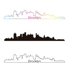 Brooklyn skyline linear style with rainbow