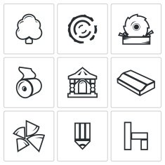 Wood products industry icons set Vector Illustration N3
