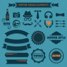 Hipster design elements set on blue dotted background N2