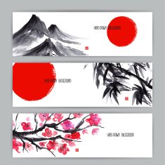 banners with Japanese natural motifs