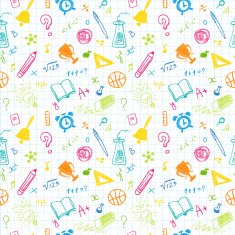 Hand Drawn Chalk School Doodled Pattern on White Checkered Background N2