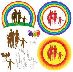 family rainbow sun balloons