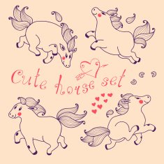 Set of cute horse in cartoon style N2