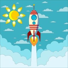 Rocket on the blue sky vector illustration