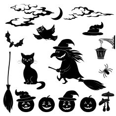 Halloween cartoon set black silhouette N4
