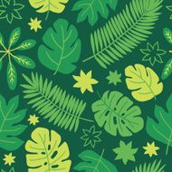 Seamless pattern with tropic leaves on the dark background